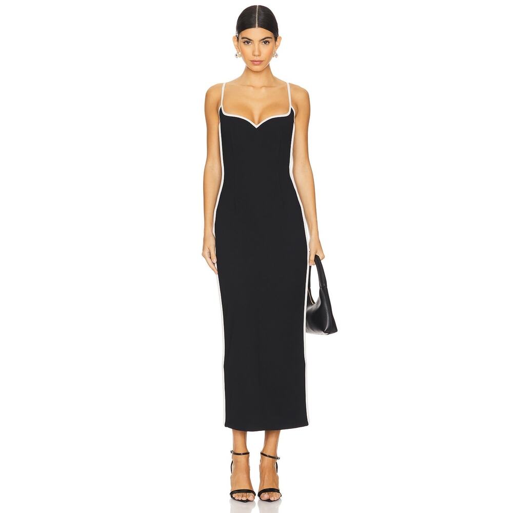 Paris Georgia Black Cream Sweetheart Heart Minimalist Cocktail Midi Dress Size M